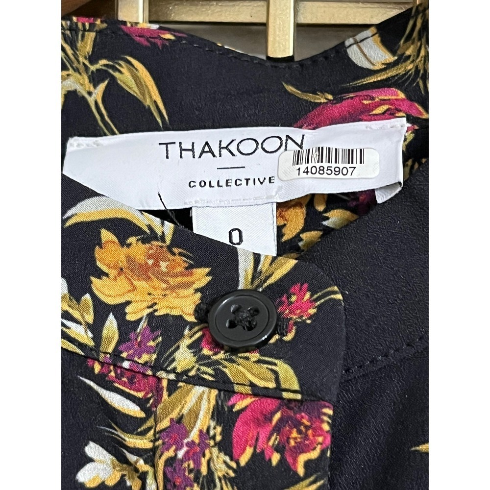 Thakoon Collective Floral Ruffle Blouse Long Sleeve Top Black‎ Size 0 - Picture 4 of 9